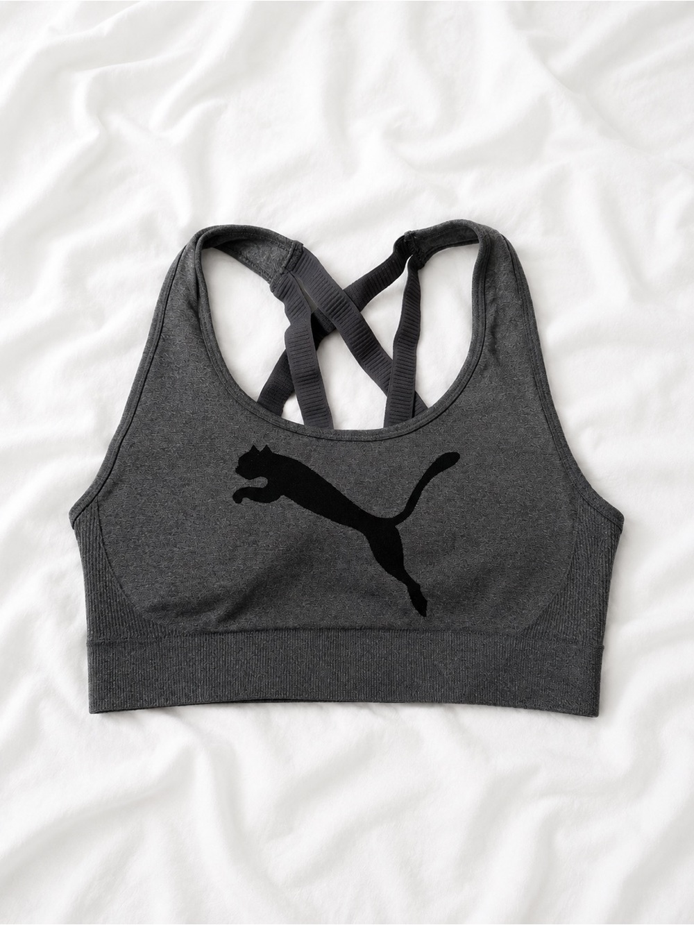 Puma Charcoal Gray Crossback Cat Logo Sports Bra